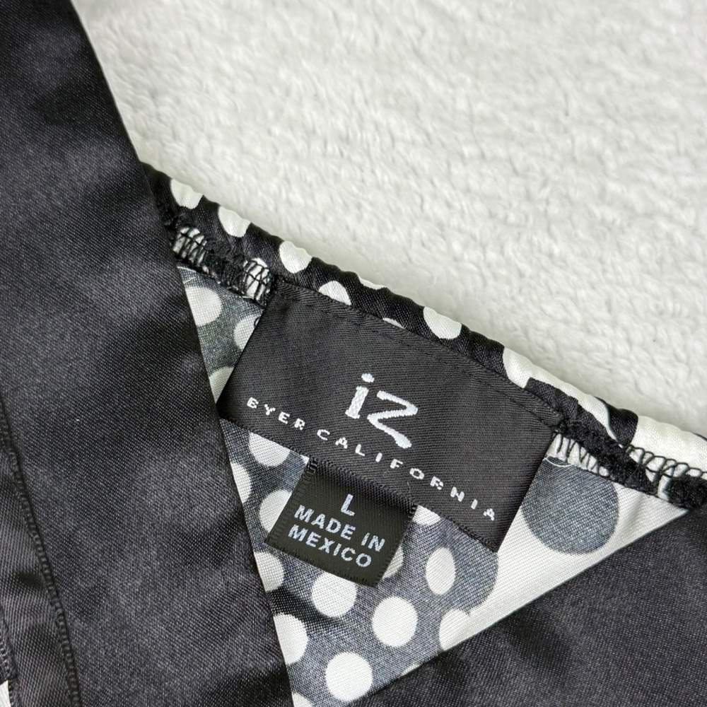 iZ‎ Byer Y2K California Polka Dot Empire Waist Satin Tie Top Black White Large - Picture 5 of 11